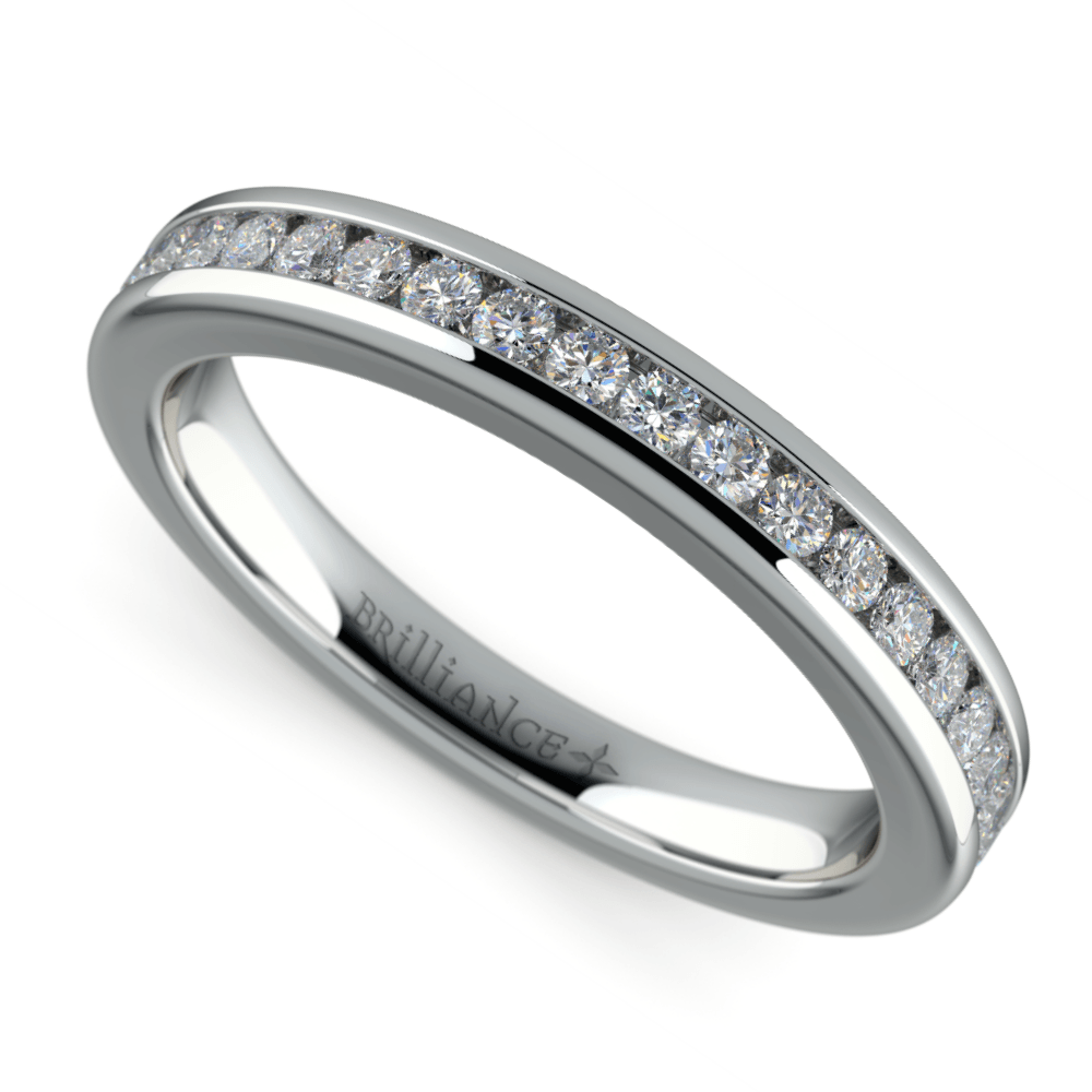 Channel Cut Diamond Wedding Ring In White Gold | 01