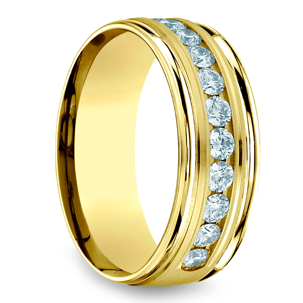 Channel Diamond Men's Wedding Ring in Yellow Gold (8mm) | Thumbnail 02