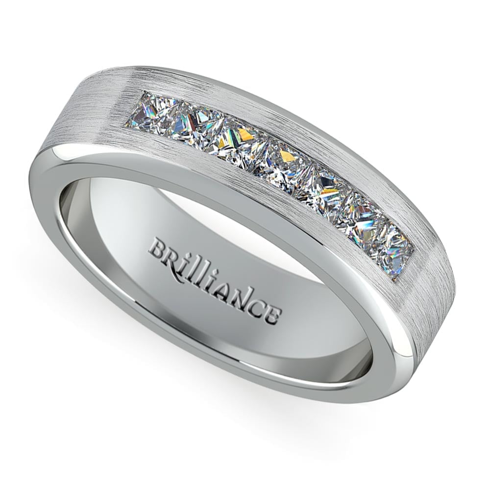 Channel Set Princess Diamond Mens Ring in White Gold (6.5mm) | 01