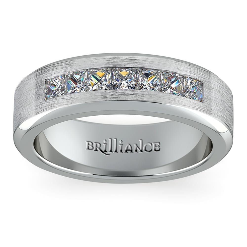 Channel Set Princess Diamond Mens Ring in White Gold (6.5mm) | 02