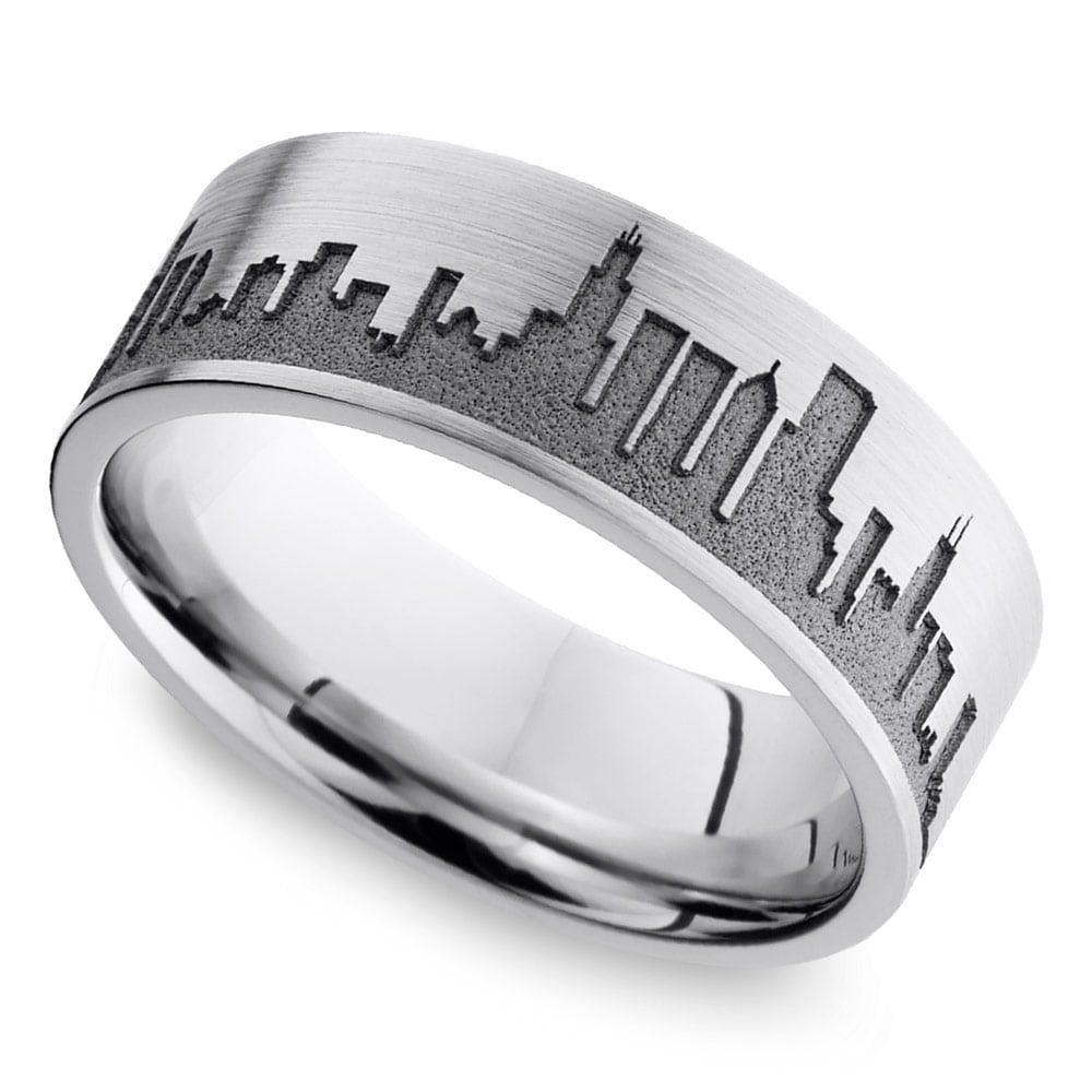Chicago Skyline Ring - Mens Wedding Ring In Cobalt (8mm) | 01