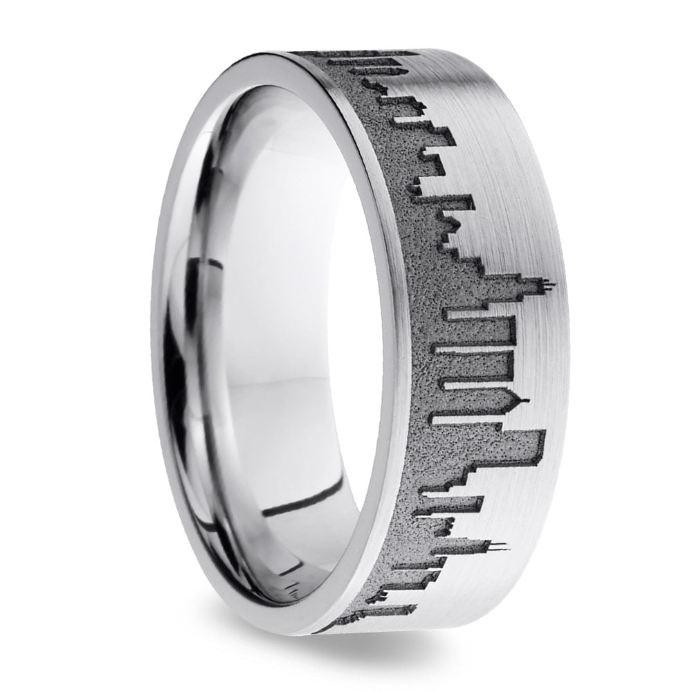 Chicago Skyline Ring - Mens Wedding Ring In Cobalt (8mm) | 02