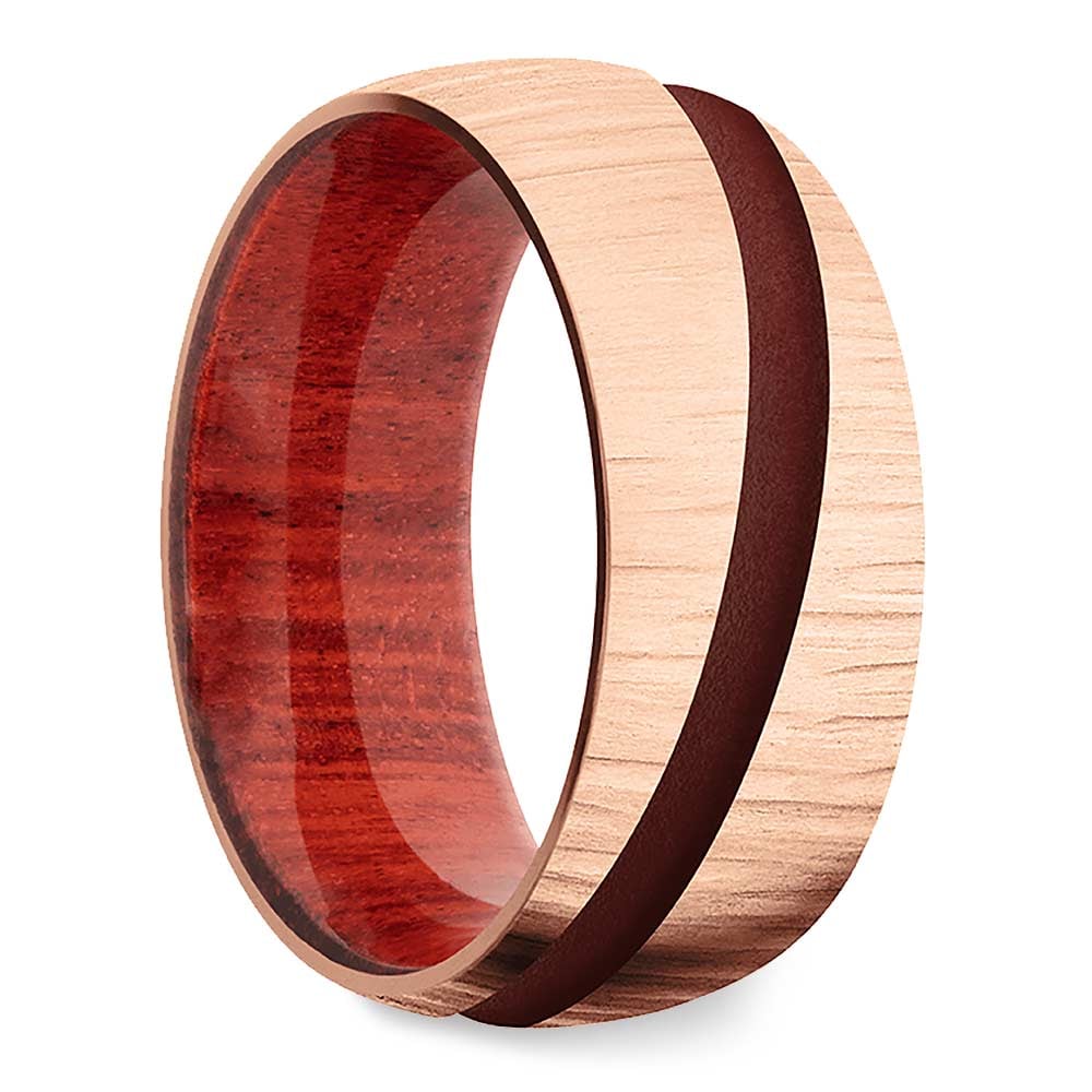 Mens Bark Finish Ring In Rose Gold - Chopped Wood | 02