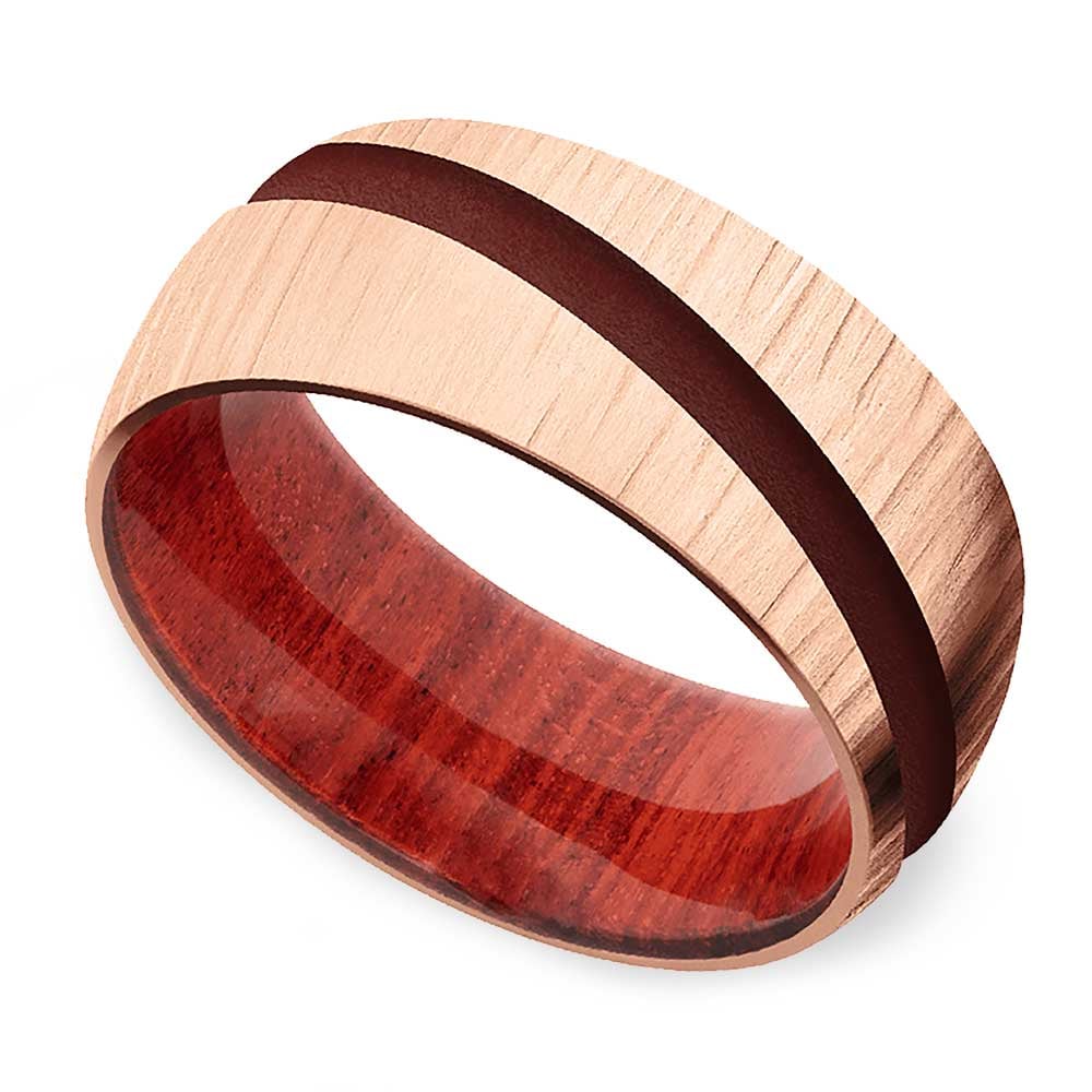 Mens Bark Finish Ring In Rose Gold - Chopped Wood | 01