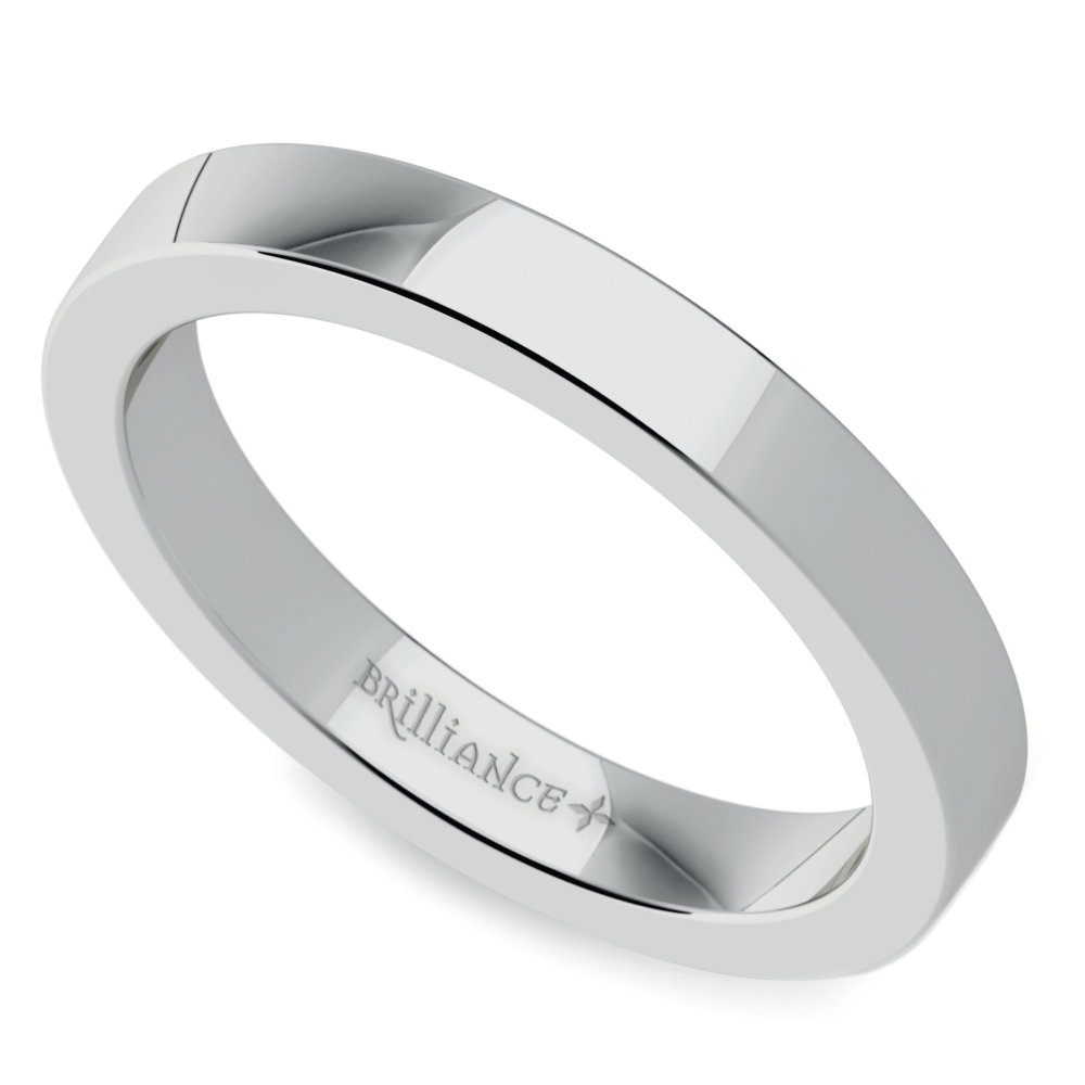 Flat 3 Mm Mens Wedding Band In White Gold | 01