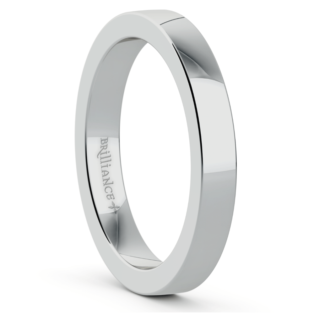 Flat 3 Mm Mens Wedding Band In White Gold | 02