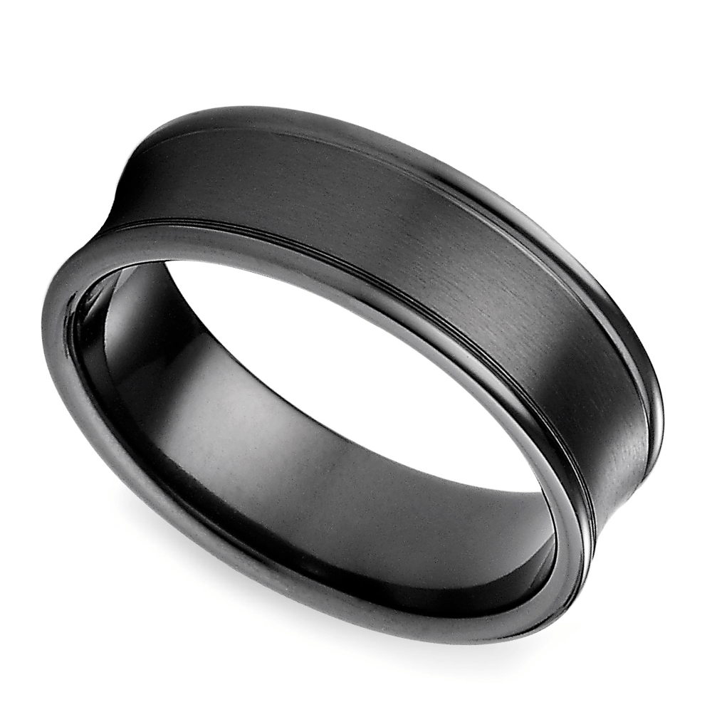 Mens Concave Wedding Band In Black Titanium (7.5mm) | 01