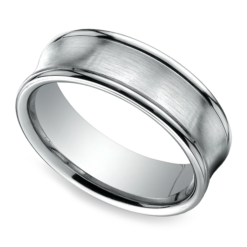 Concave Mens Wedding Band In White Gold (7.5 Mm) | Zoom