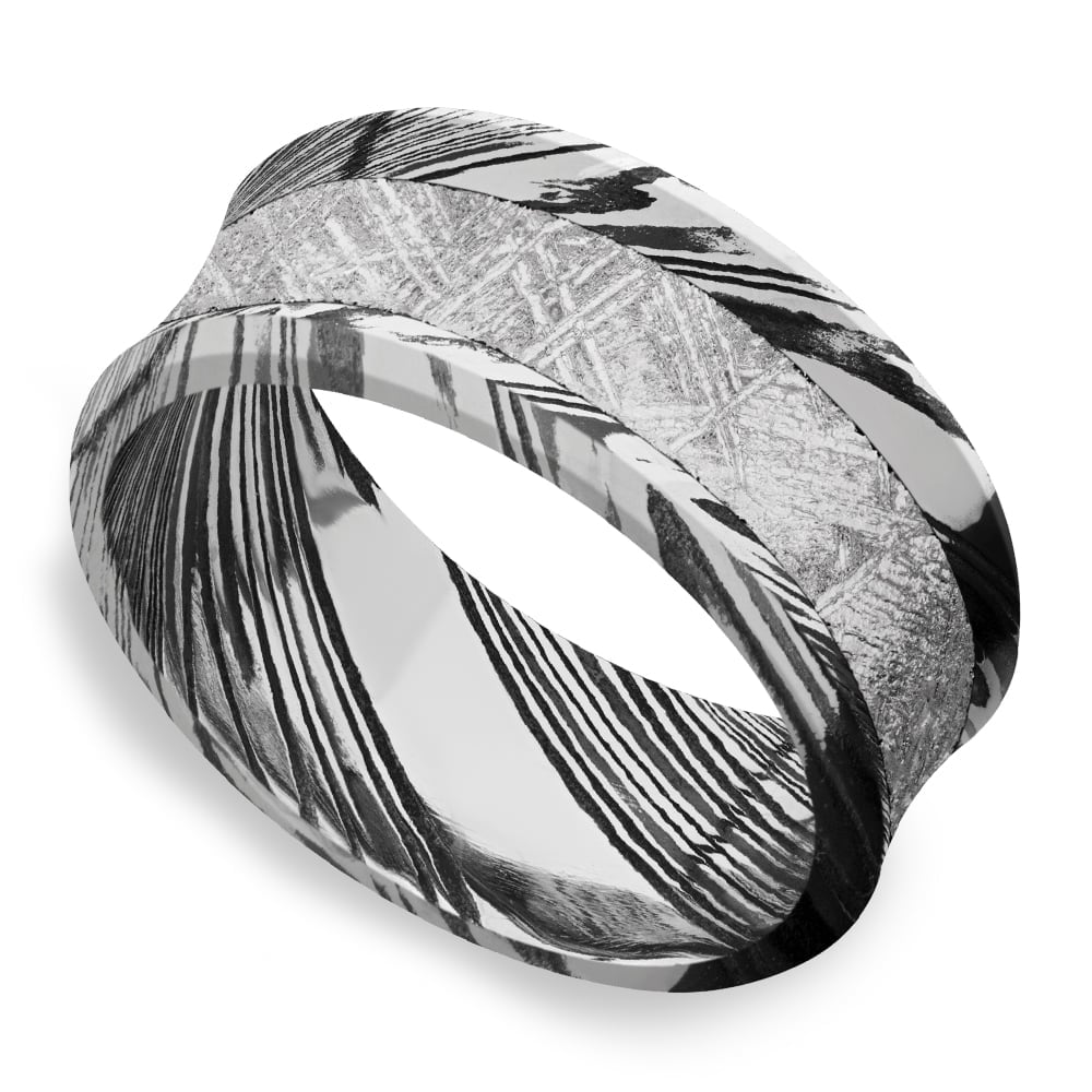 Concave Mens Wedding Band In Damascus Steel - Jett (9mm) | 01