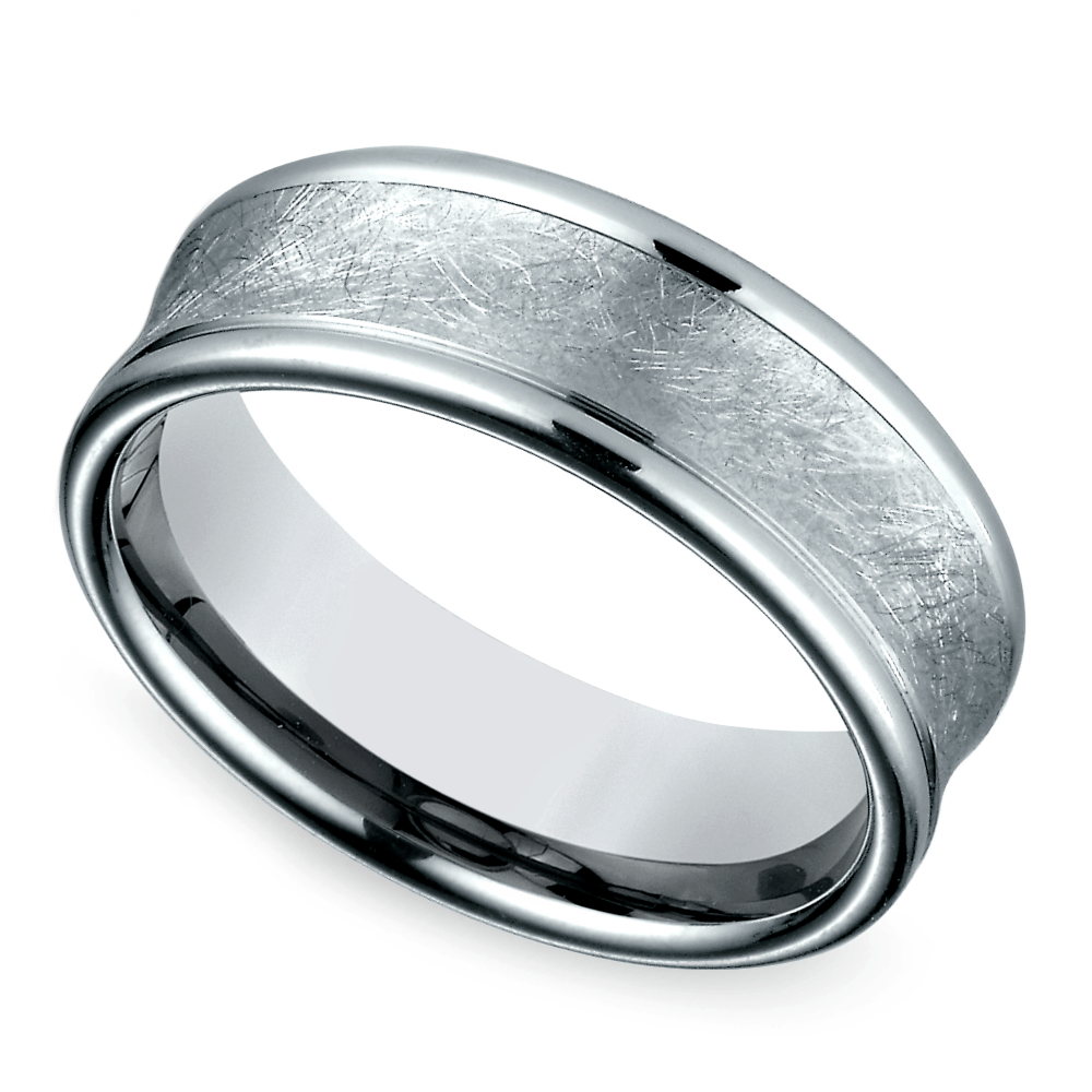 Concave Mens Wedding Band In White Gold (Swirl Design) | 01