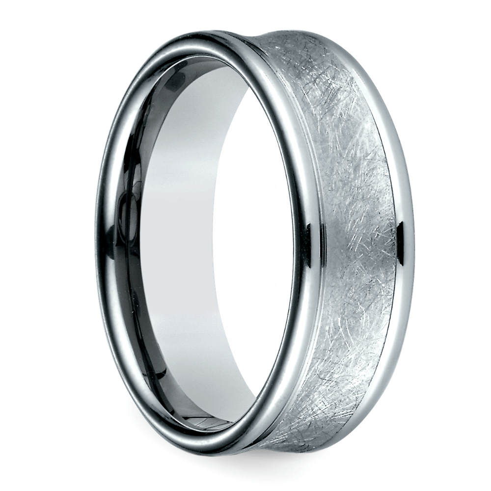 Concave Mens Wedding Band In White Gold (Swirl Design) | Thumbnail 02