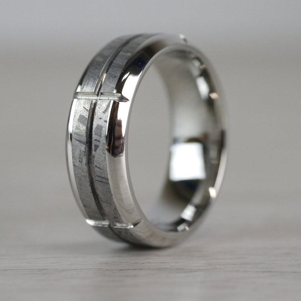 Constellation - Mens Cobalt Chrome And Gibeon Meteorite Wedding Ring (7mm) | Thumbnail 04