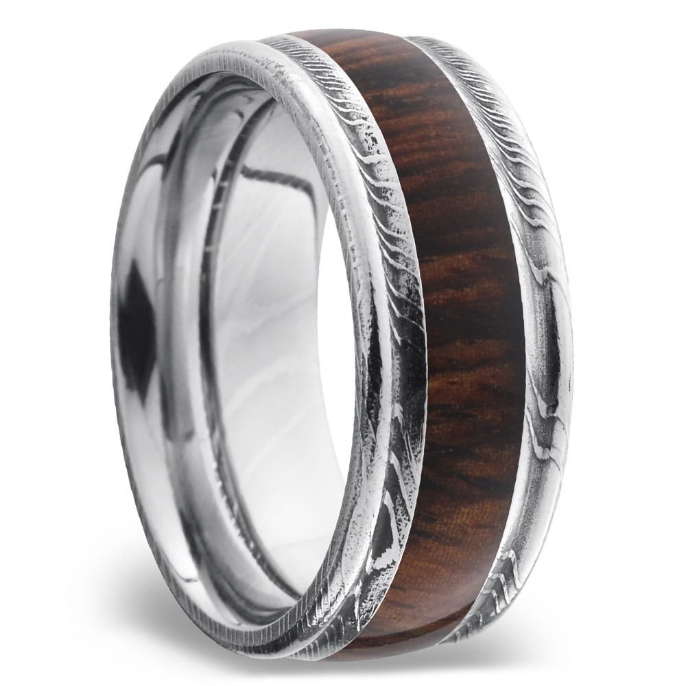Raw Veneer - Damascus Steel Mens Band with Cocobolo Inlay (9mm) | 02