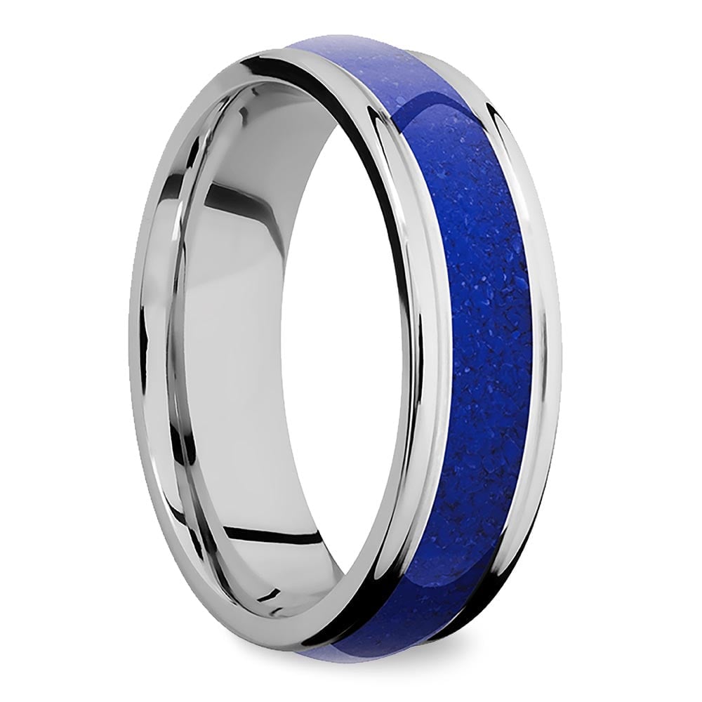 Deep Blue Sea - Lapis Inlay Mens Wedding Ring In Cobalt | 02