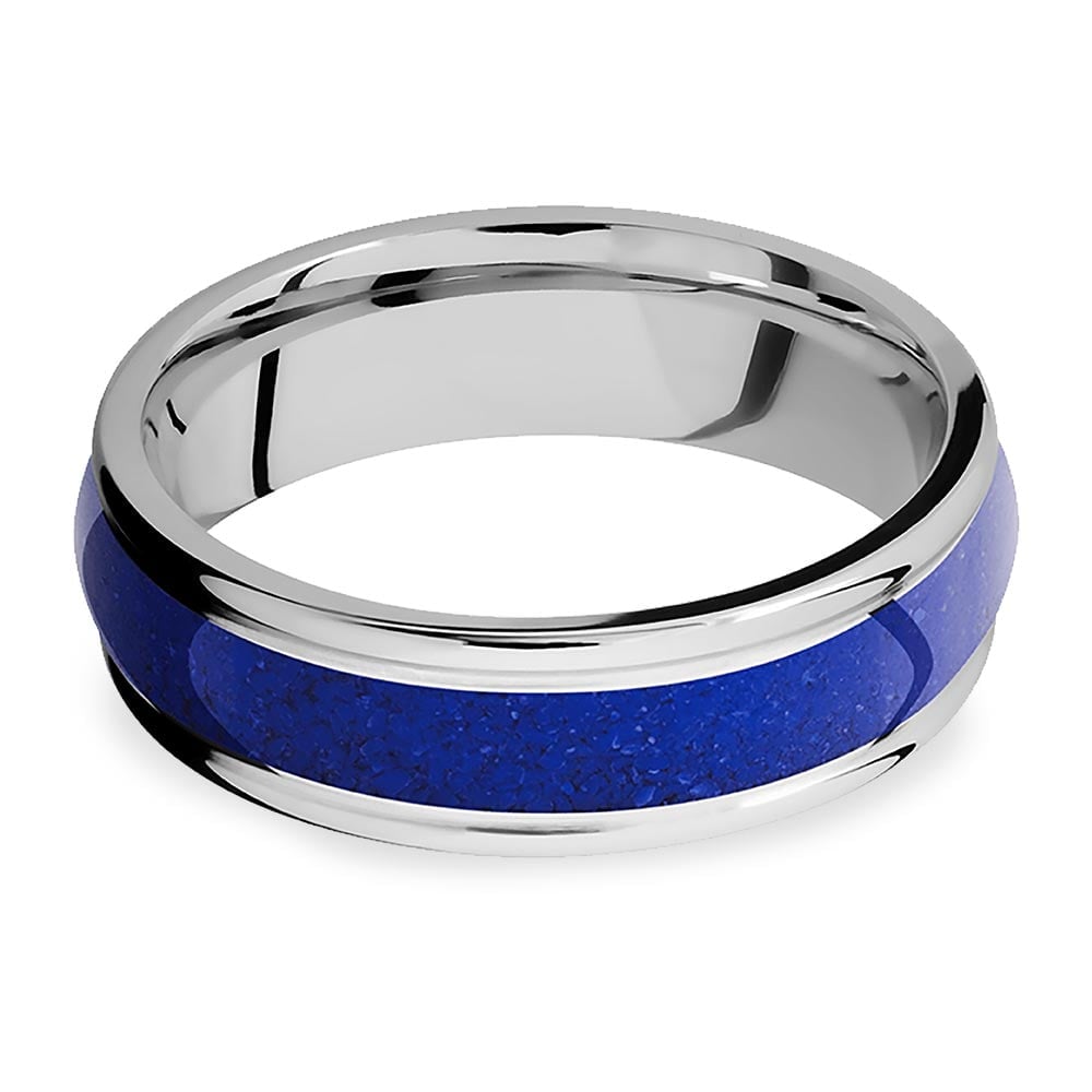 Deep Blue Sea - Lapis Inlay Mens Wedding Ring In Cobalt | 03