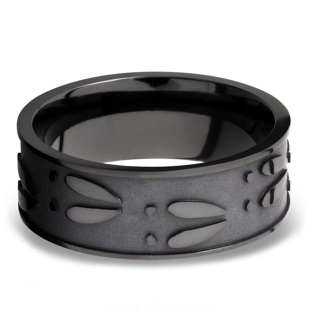 Make Tracks - Bead Finished Zirconium Mens Band with Carved Deer Pattern (8mm) | 03