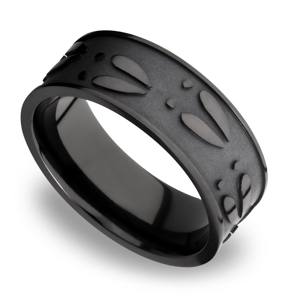 Make Tracks - Bead Finished Zirconium Mens Band with Carved Deer Pattern (8mm) | 01