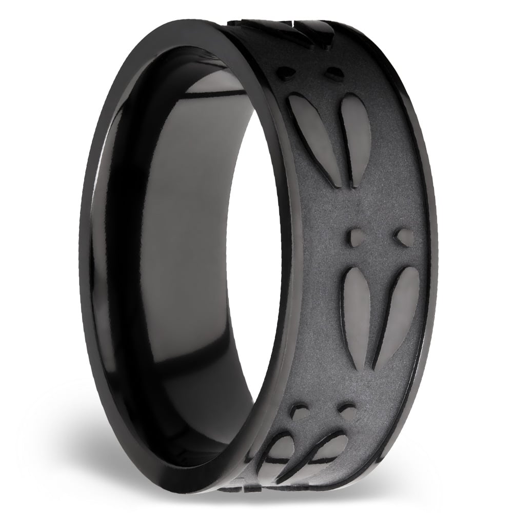 Make Tracks - Bead Finished Zirconium Mens Band with Carved Deer Pattern (8mm) | 02