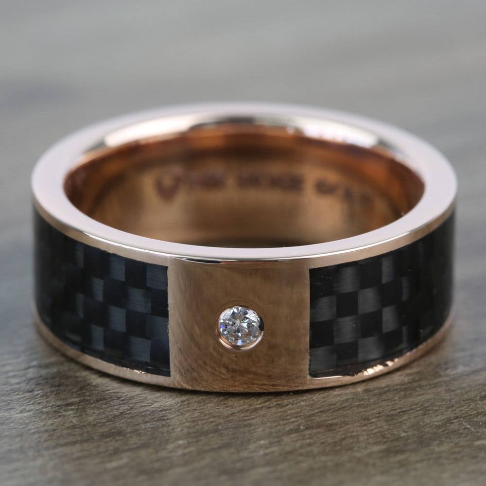 Diamond Black Carbon Fiber Inlay Men's Wedding Ring in 14K Rose Gold (8mm) | 05