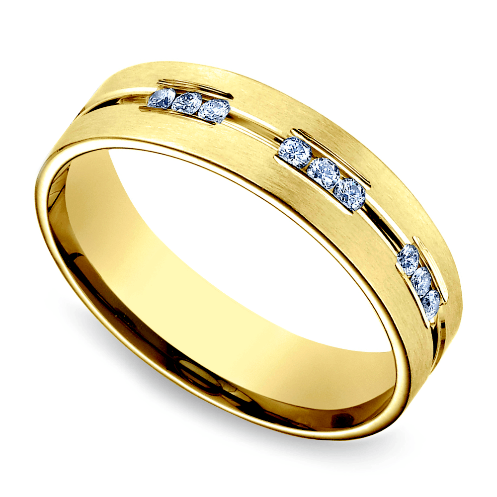 Yellow Gold Diamond Eternity Mens Wedding Ring (6mm) | 01