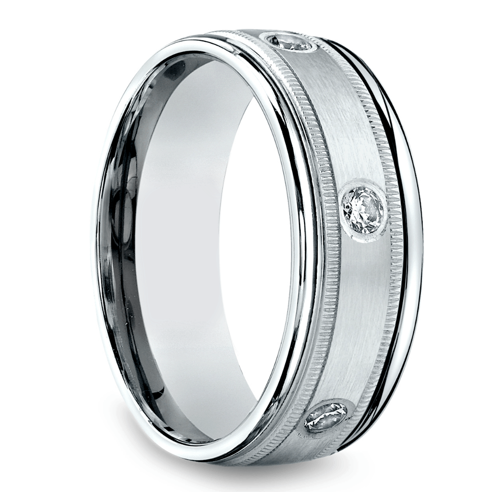 Diamond Eternity Milgrain Men's Wedding Ring in Palladium  | 02
