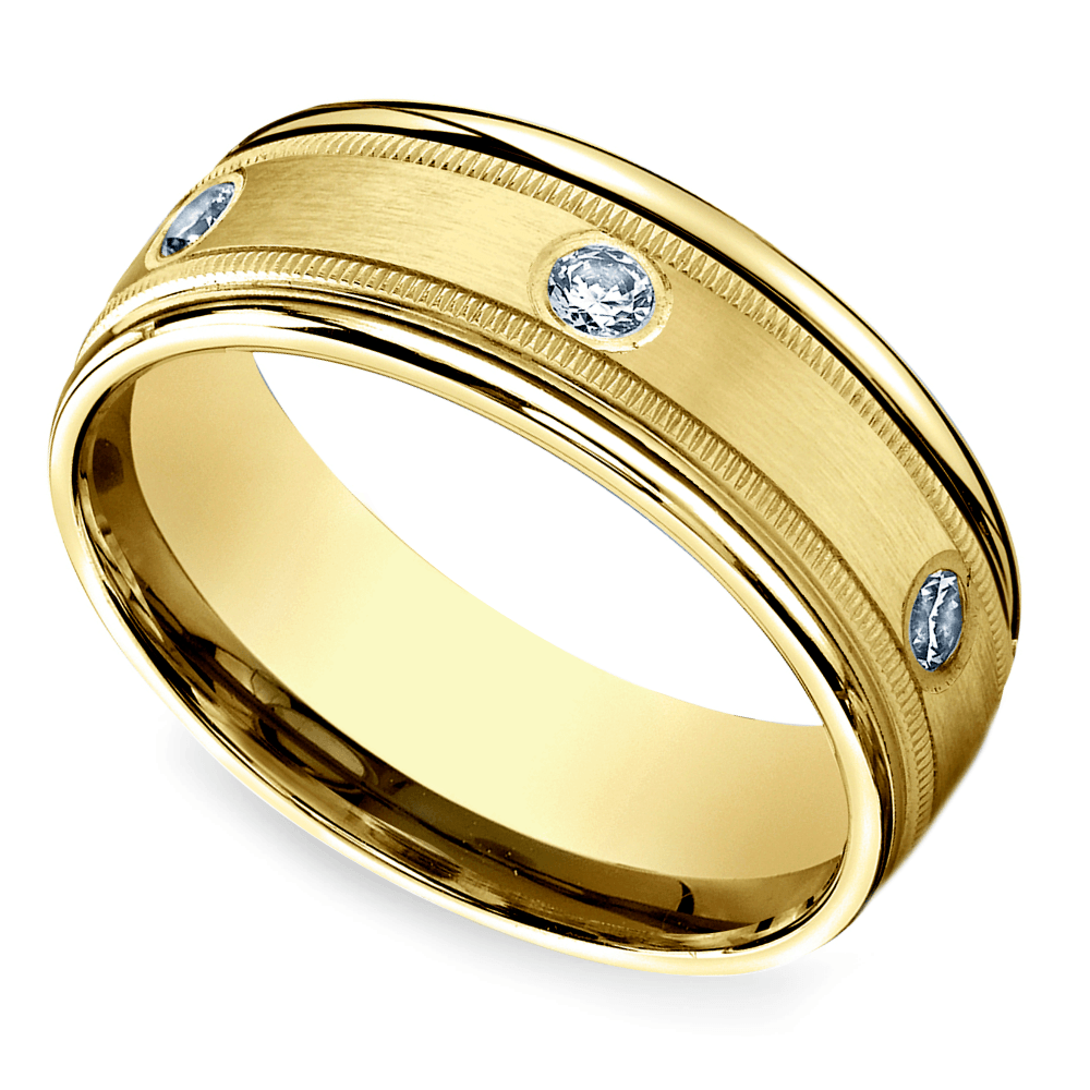 Diamond Eternity Milgrain Men's Wedding Ring in Yellow Gold (8mm) | Thumbnail 01