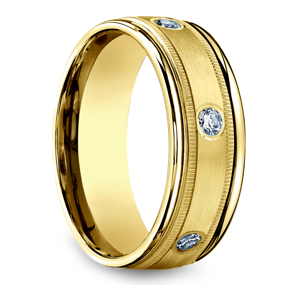 Diamond Eternity Milgrain Men's Wedding Ring in Yellow Gold (8mm) | Thumbnail 02