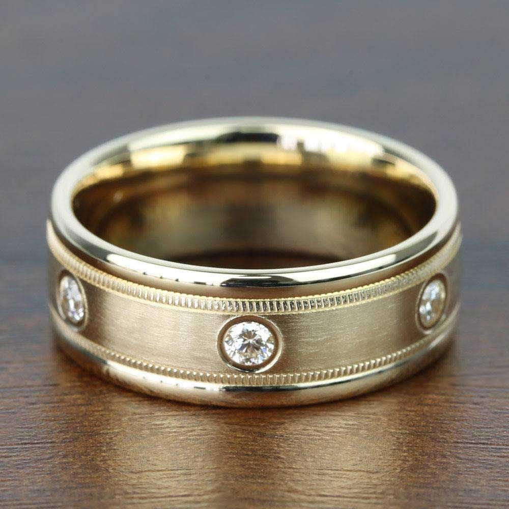 Diamond Eternity Milgrain Men's Wedding Ring in Yellow Gold (8mm) | Thumbnail 03