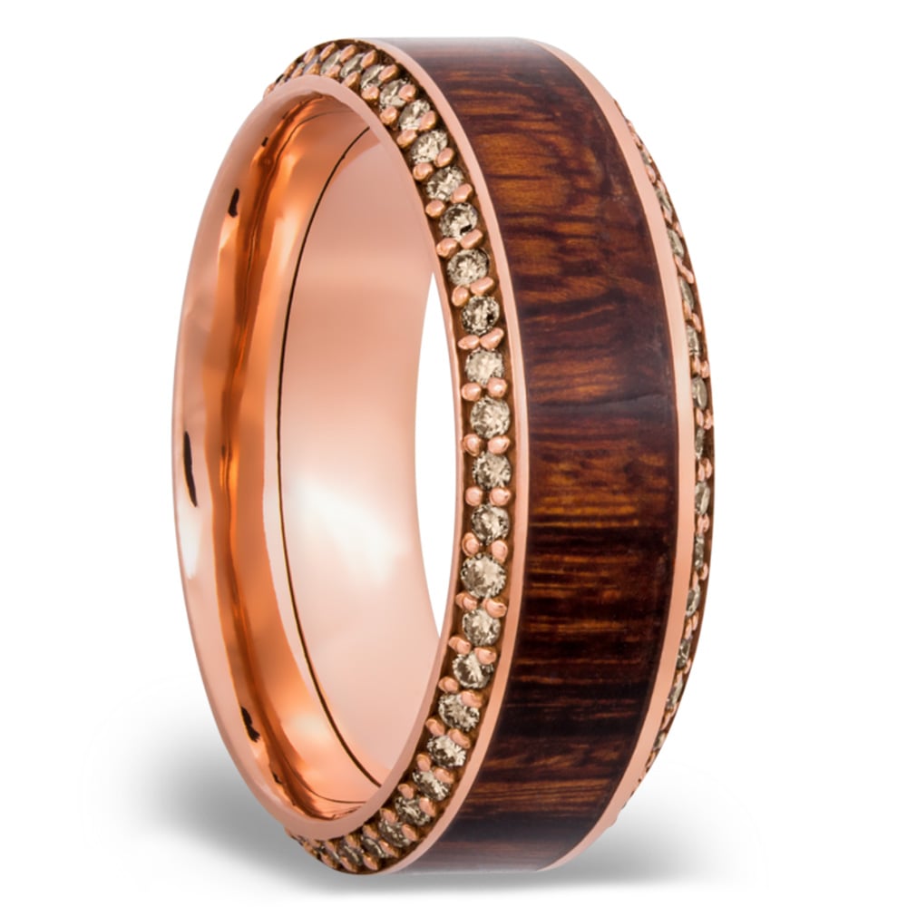 Garden Wall - 14K Rose Gold Diamond Mens Band with Cocobolo Inlay | 02