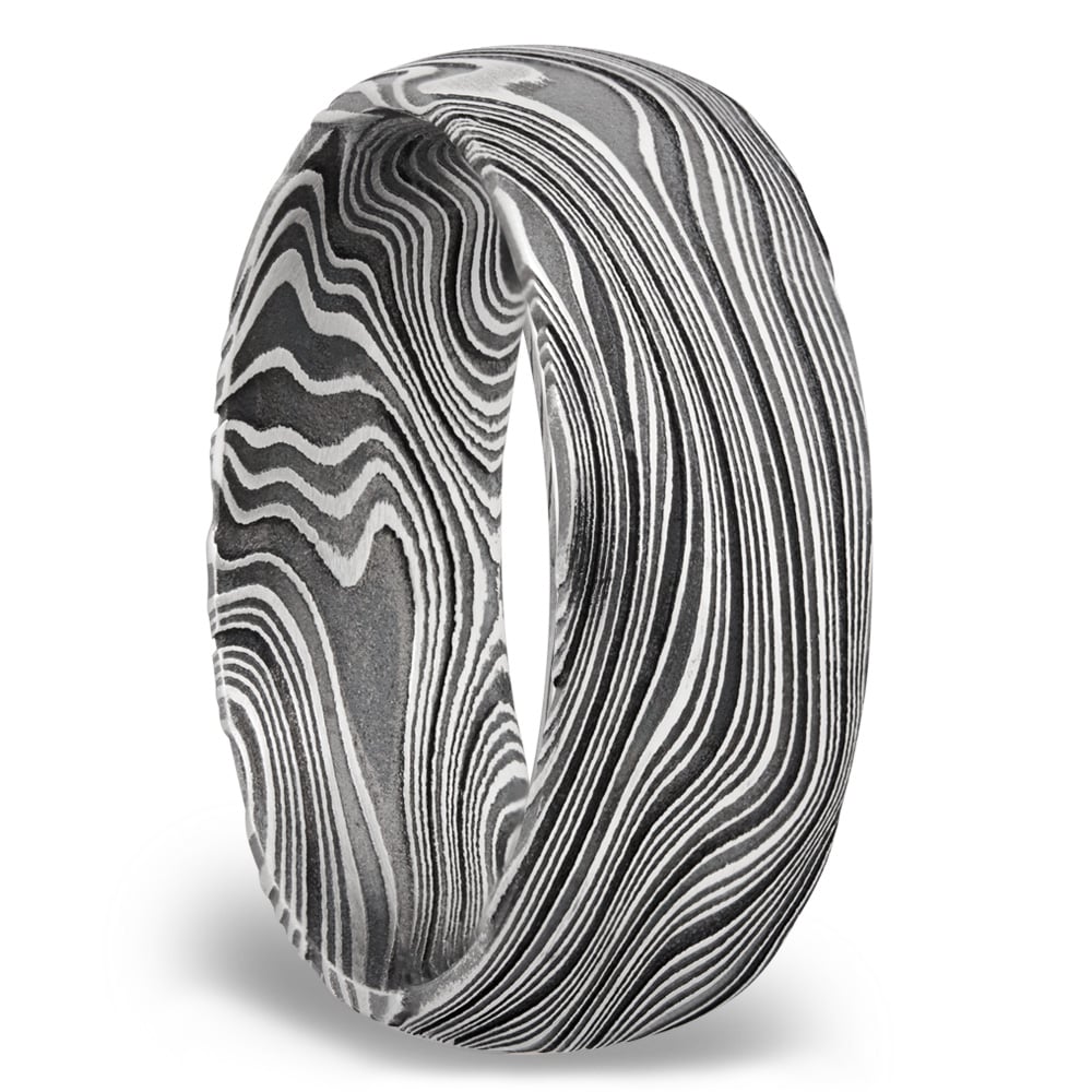 Mens Marble Wedding Band In Damascus Steel | 02