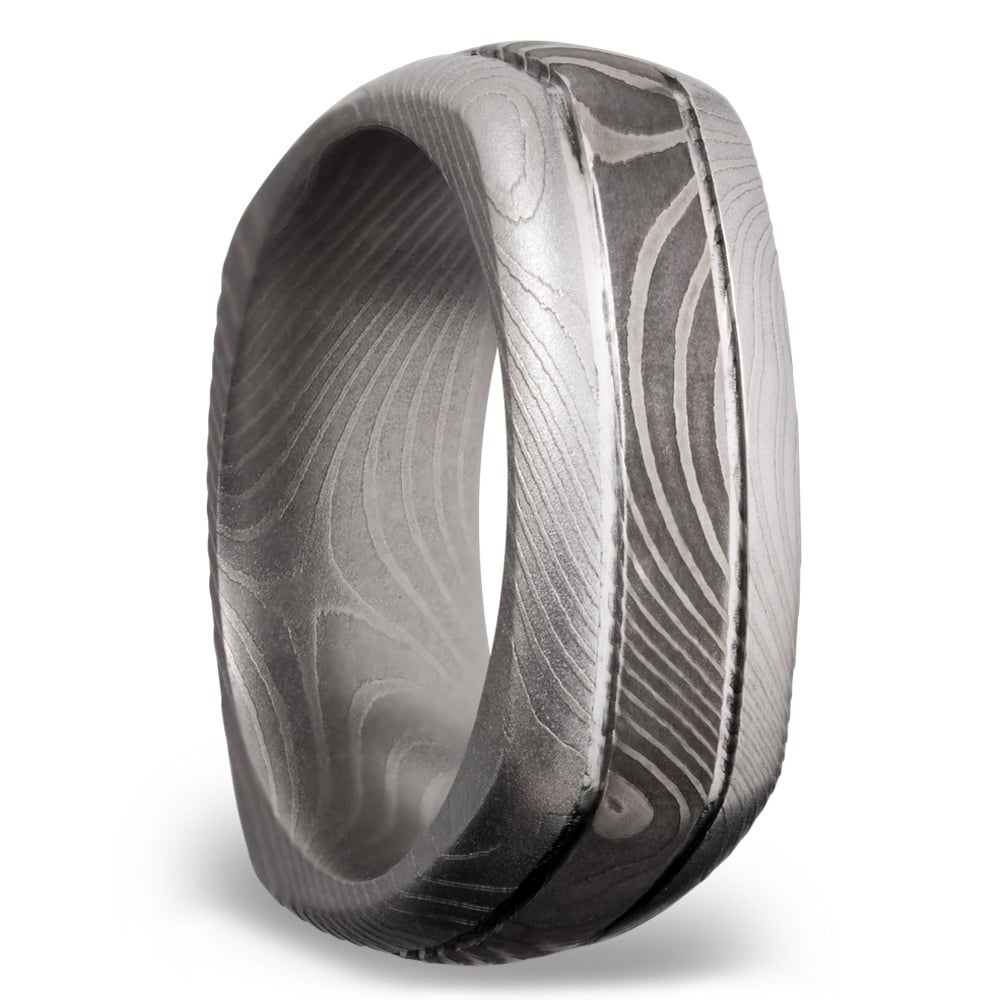 Flat Twist Damascus Steel Square Mens Wedding Ring | 02