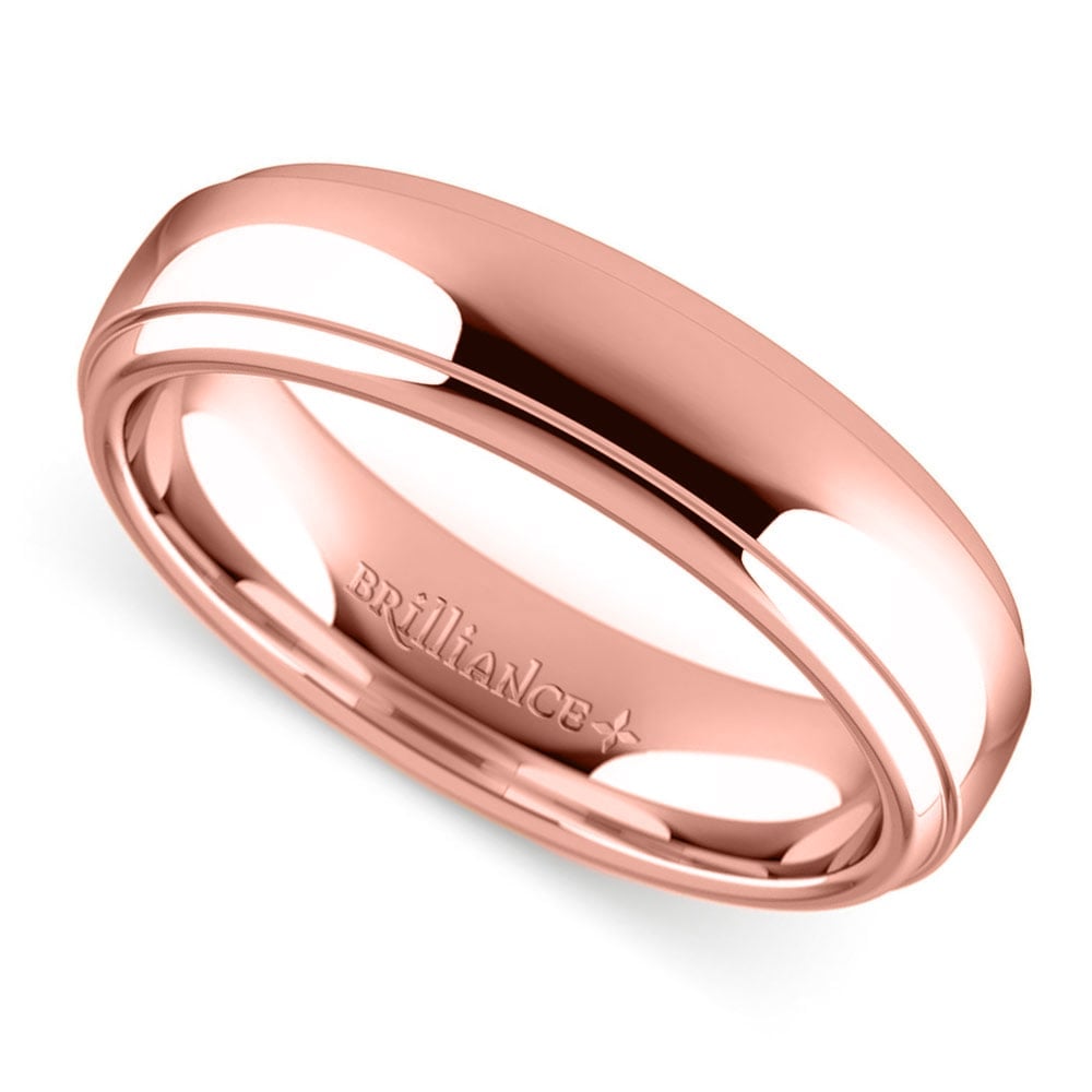 Mens 5 mm Rose Gold Wedding Band With Step Edge | 01