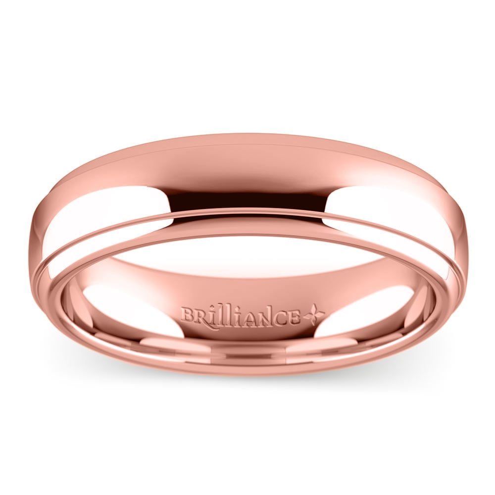 Mens 5 mm Rose Gold Wedding Band With Step Edge | 03