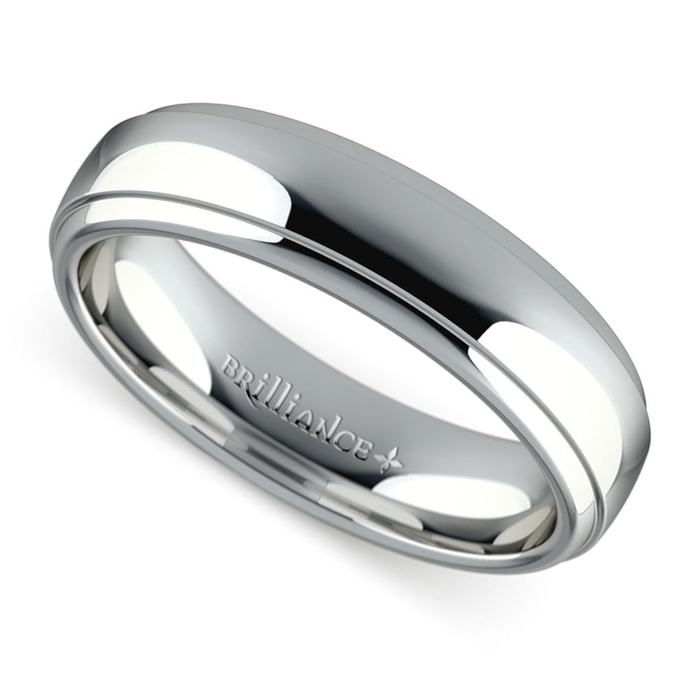 Domed Step Edge Men's Wedding Ring in White Gold (5mm) | 01