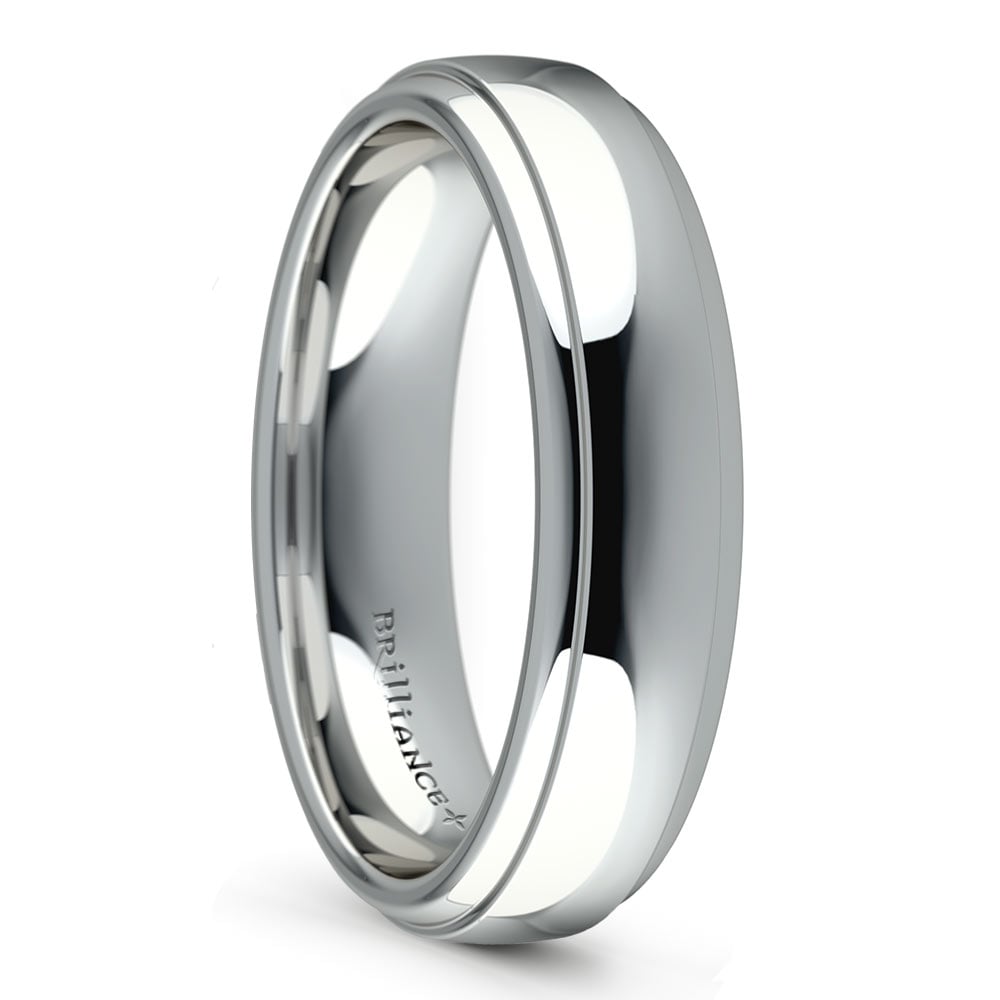 Domed Step Edge Men's Wedding Ring in White Gold (5mm) | 02
