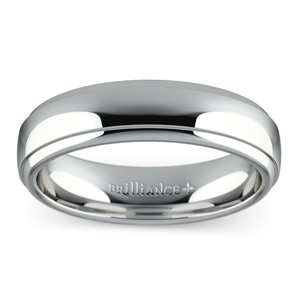 Domed Step Edge Men's Wedding Ring in White Gold (5mm) | 03