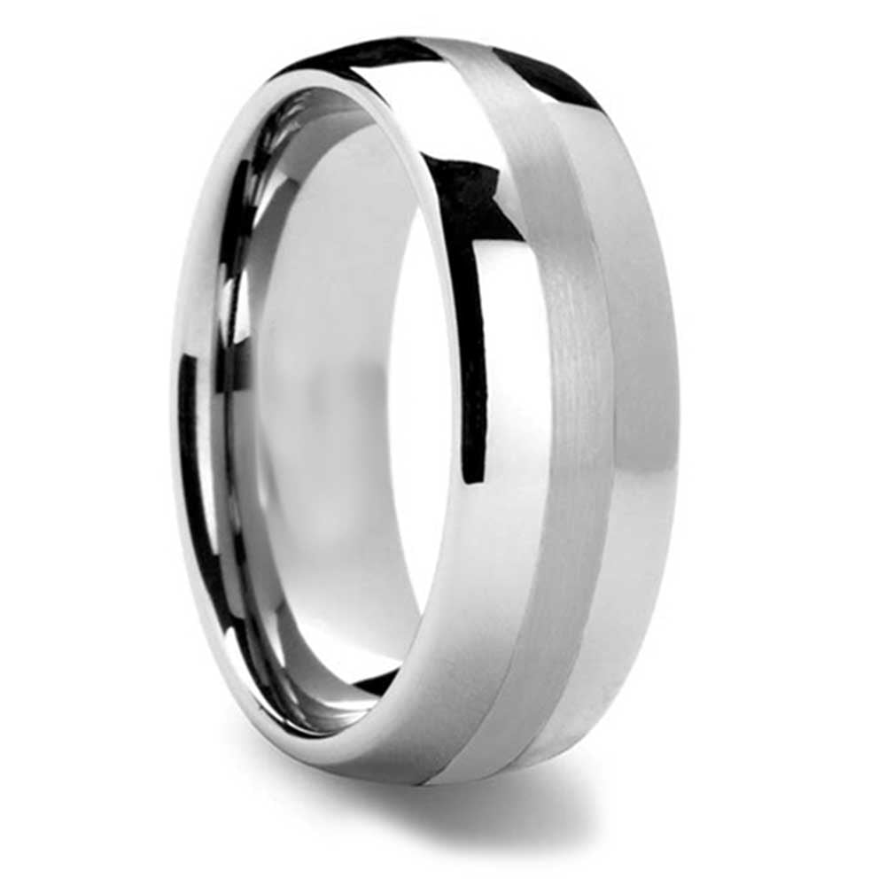 Tungsten And Platinum Mens Wedding Band - Domed Design (8mm) | 02