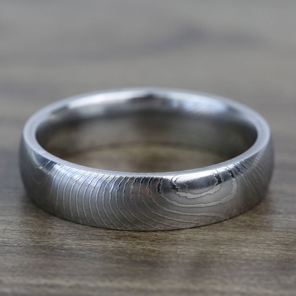 Zebra Pattern Mens Wedding Ring In Damascus Steel  | 03