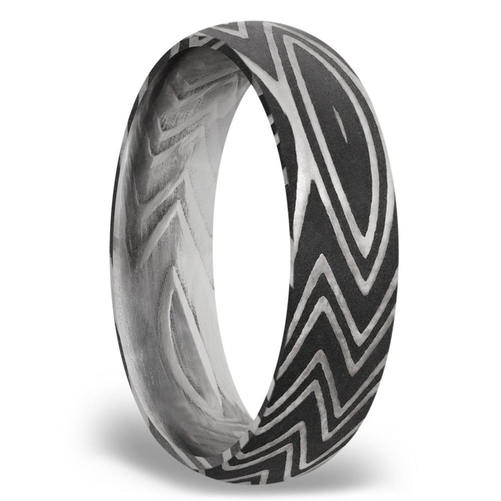 Zebra Pattern Damascus Steel Mens Wedding Ring | 02
