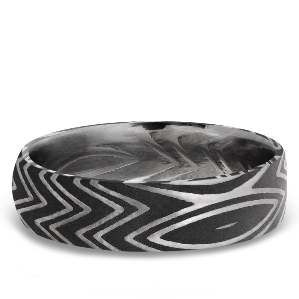Zebra Pattern Damascus Steel Mens Wedding Ring | 03