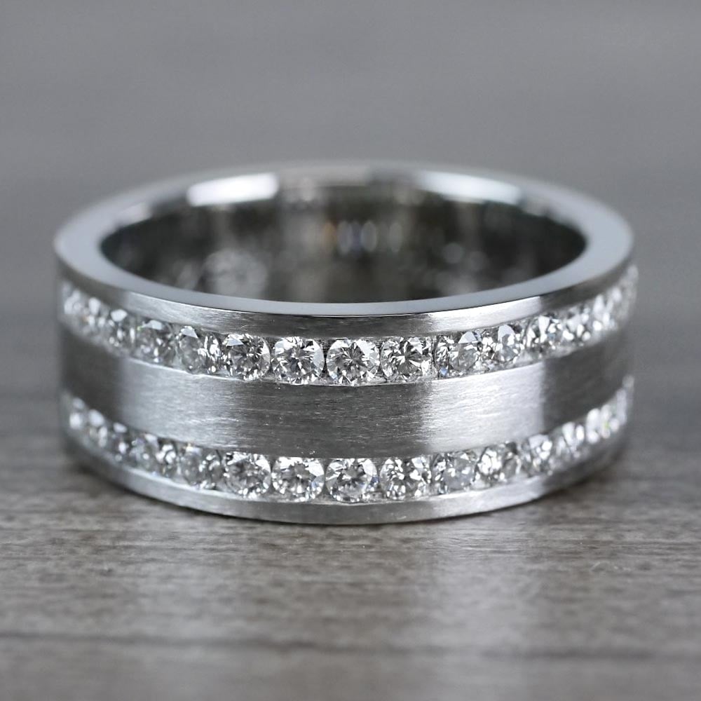 Mens Platinum Wedding Band With Diamonds (Double Channel Design) | 05