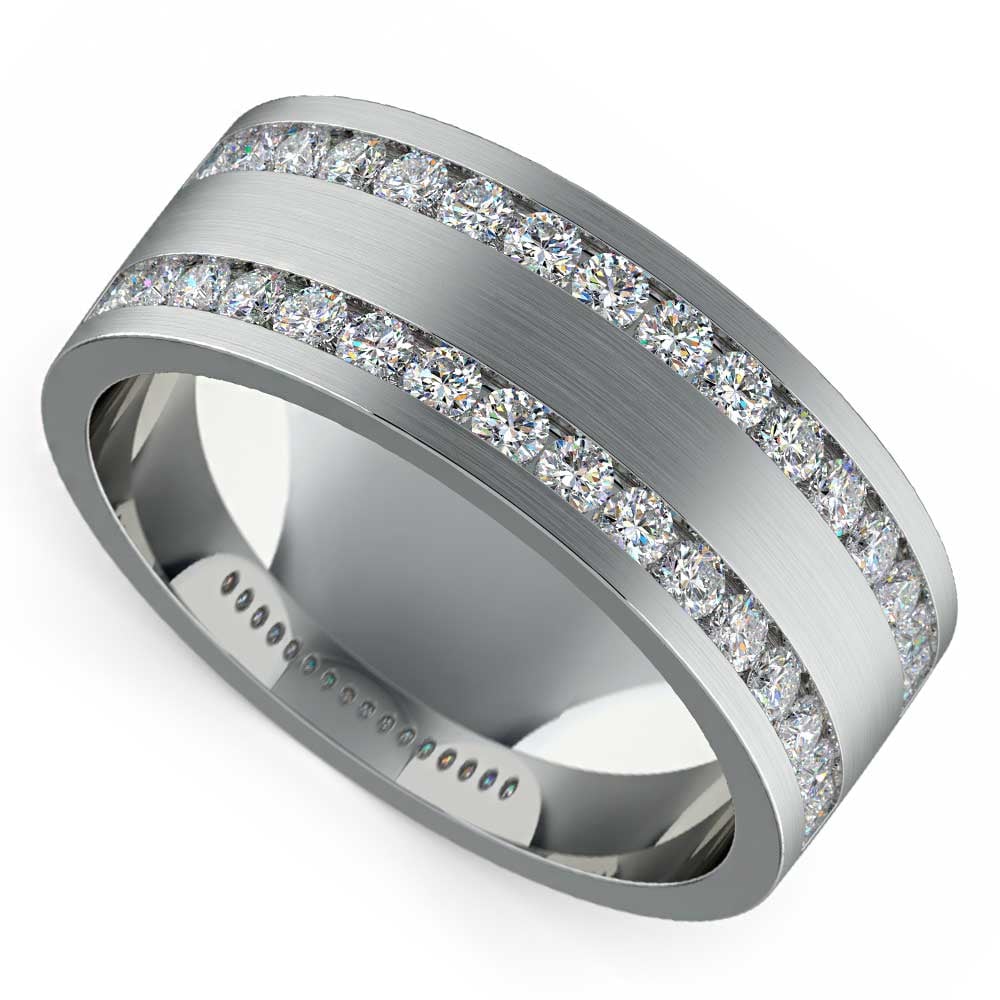 Mens Platinum Wedding Band With Diamonds (Double Channel Design) | 01