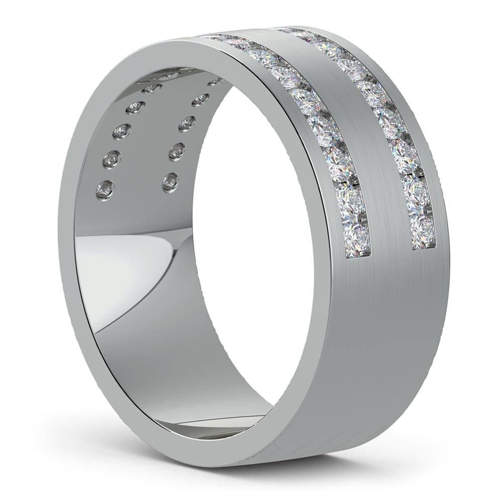 Mens Platinum Wedding Band With Diamonds (Double Channel Design) | 02