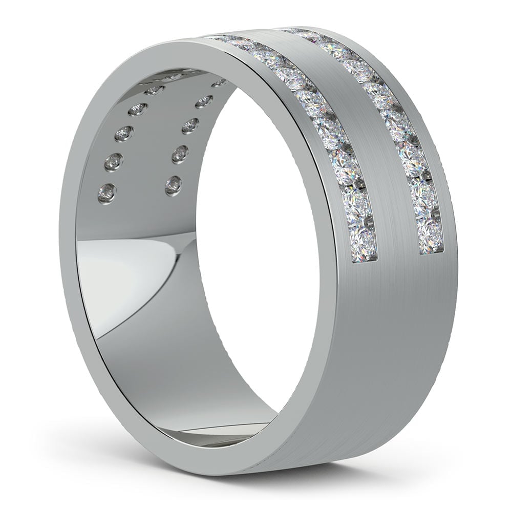 Mens White Gold Wedding Ring With Diamonds (Double Channel) | 02