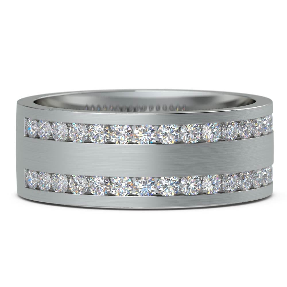 Mens White Gold Wedding Ring With Diamonds (Double Channel) | 03