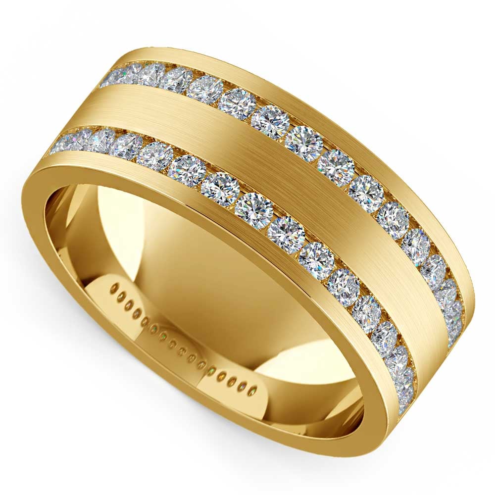 Mens Yellow Gold Wedding Ring With Diamonds (Double Channel) | 01