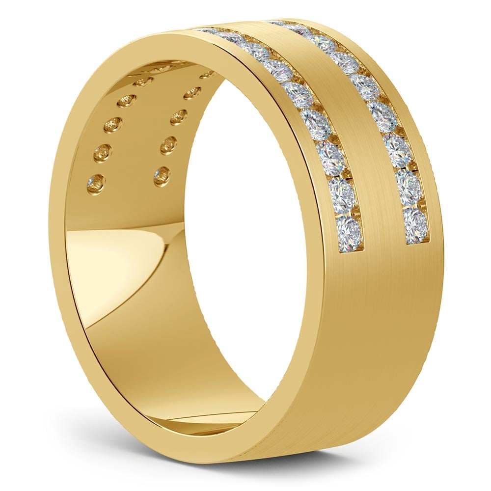 Mens Yellow Gold Wedding Ring With Diamonds (Double Channel) | 02