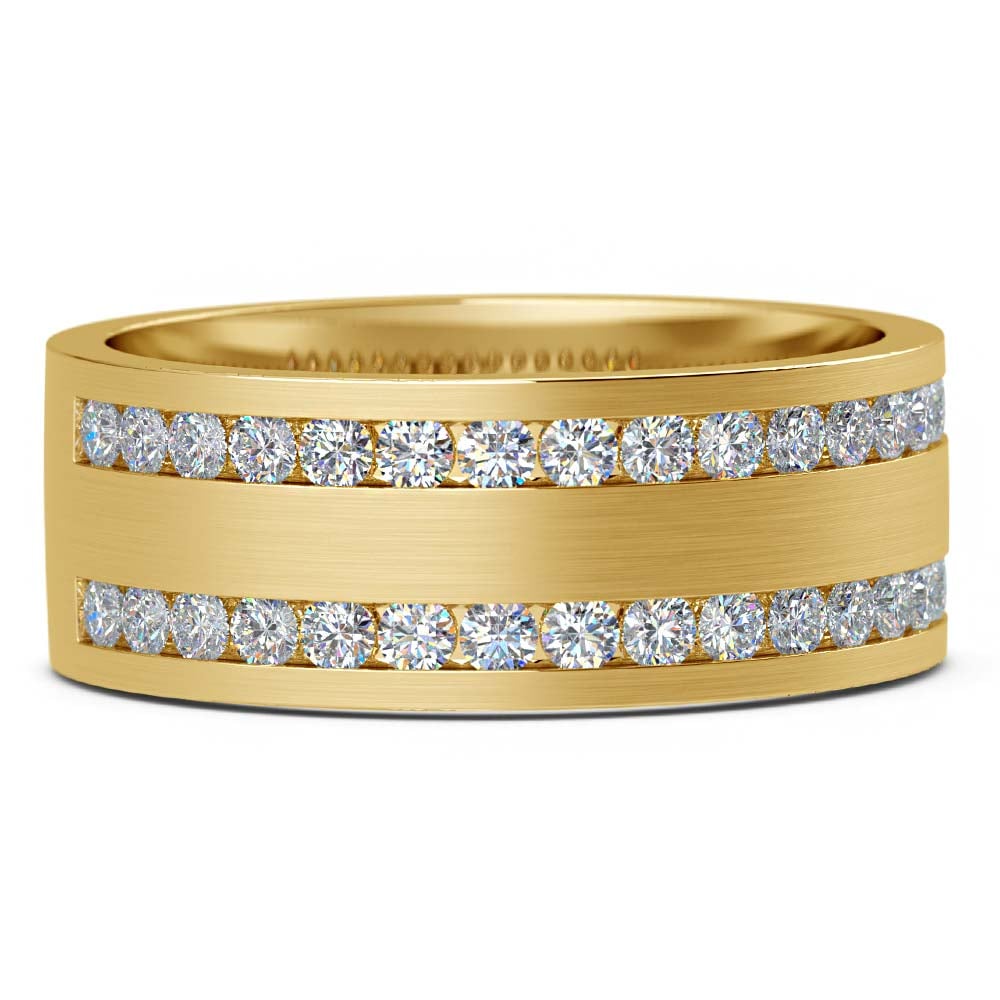 Mens Yellow Gold Wedding Ring With Diamonds (Double Channel) | 03