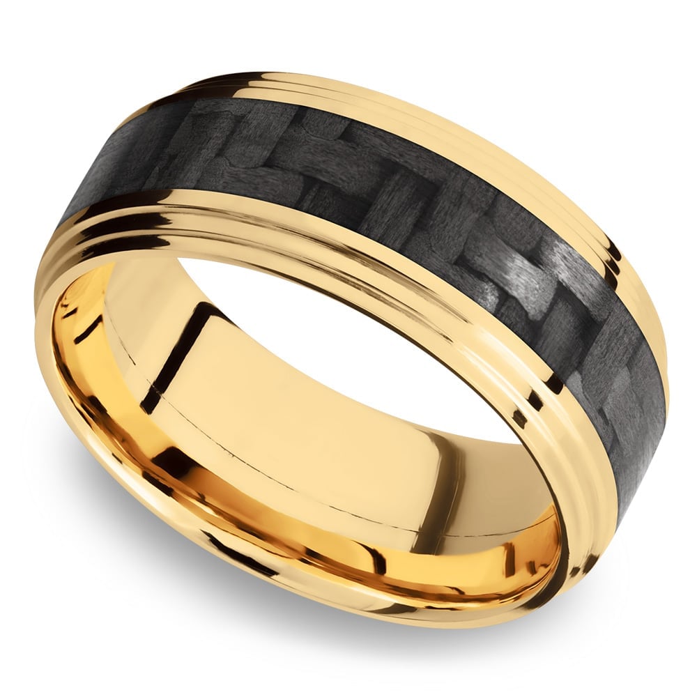 Black And Gold Carbon Fiber Mens Wedding Ring | 01