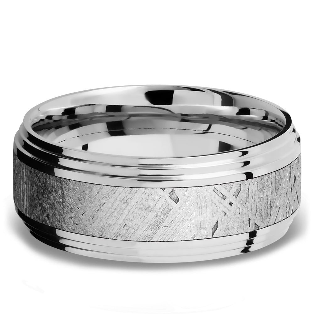 Sirius - Double Stepped Cobalt Chrome Mens Band with Meteorite Inlay (9mm) | 03